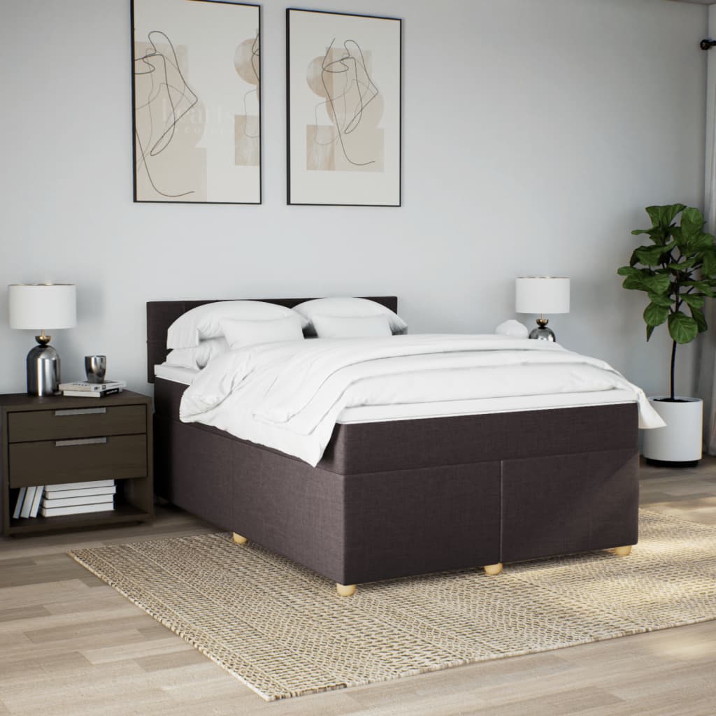Κρεβάτι Boxspring με Στρώμα Σκούρο Καφέ 140x200 εκ Υφασμάτινο - Pakobazaar