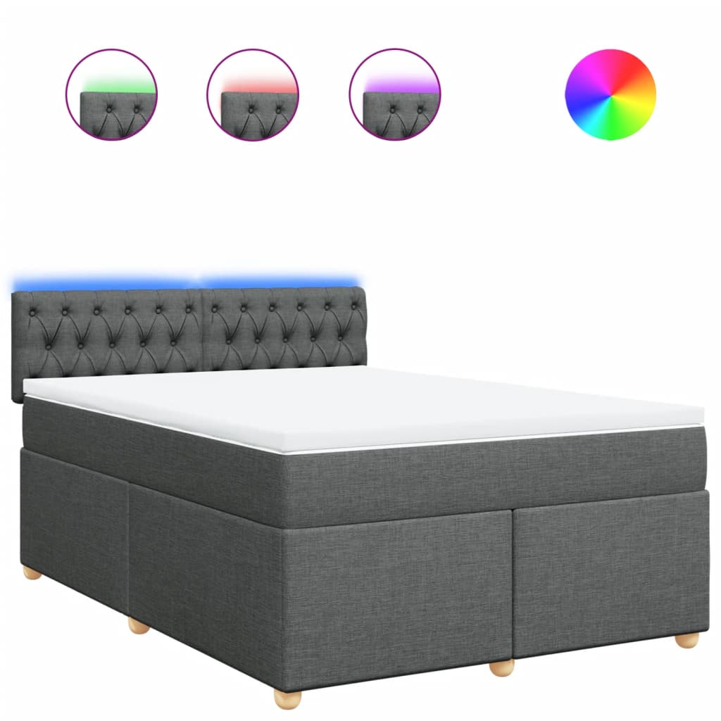 Κρεβάτι Boxspring με Στρώμα Σκούρο Γκρι 140x200 εκ Υφασμάτινο
