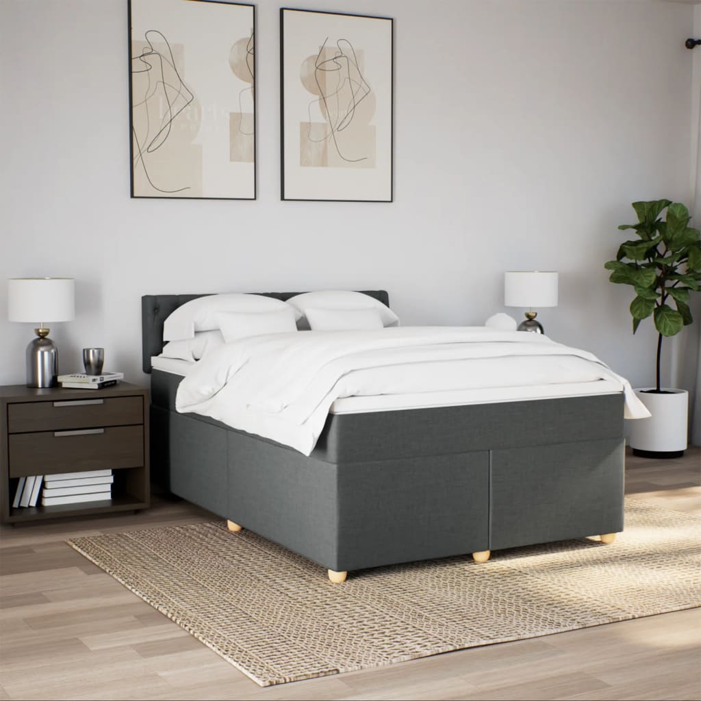Κρεβάτι Boxspring με Στρώμα Σκούρο Γκρι 140x200 εκ Υφασμάτινο