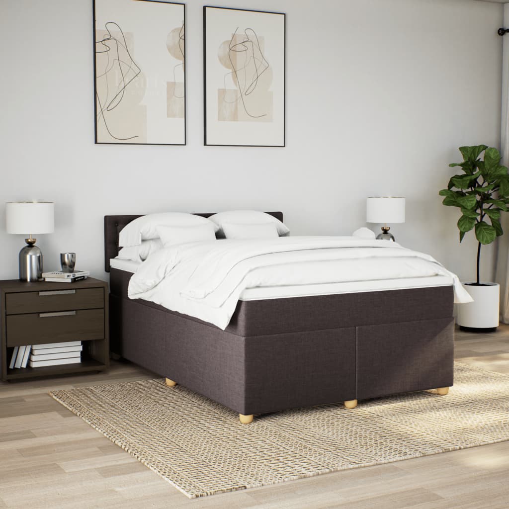 Κρεβάτι Boxspring με Στρώμα Σκούρο Καφέ 140x200 εκ Υφασμάτινο - Pakobazaar