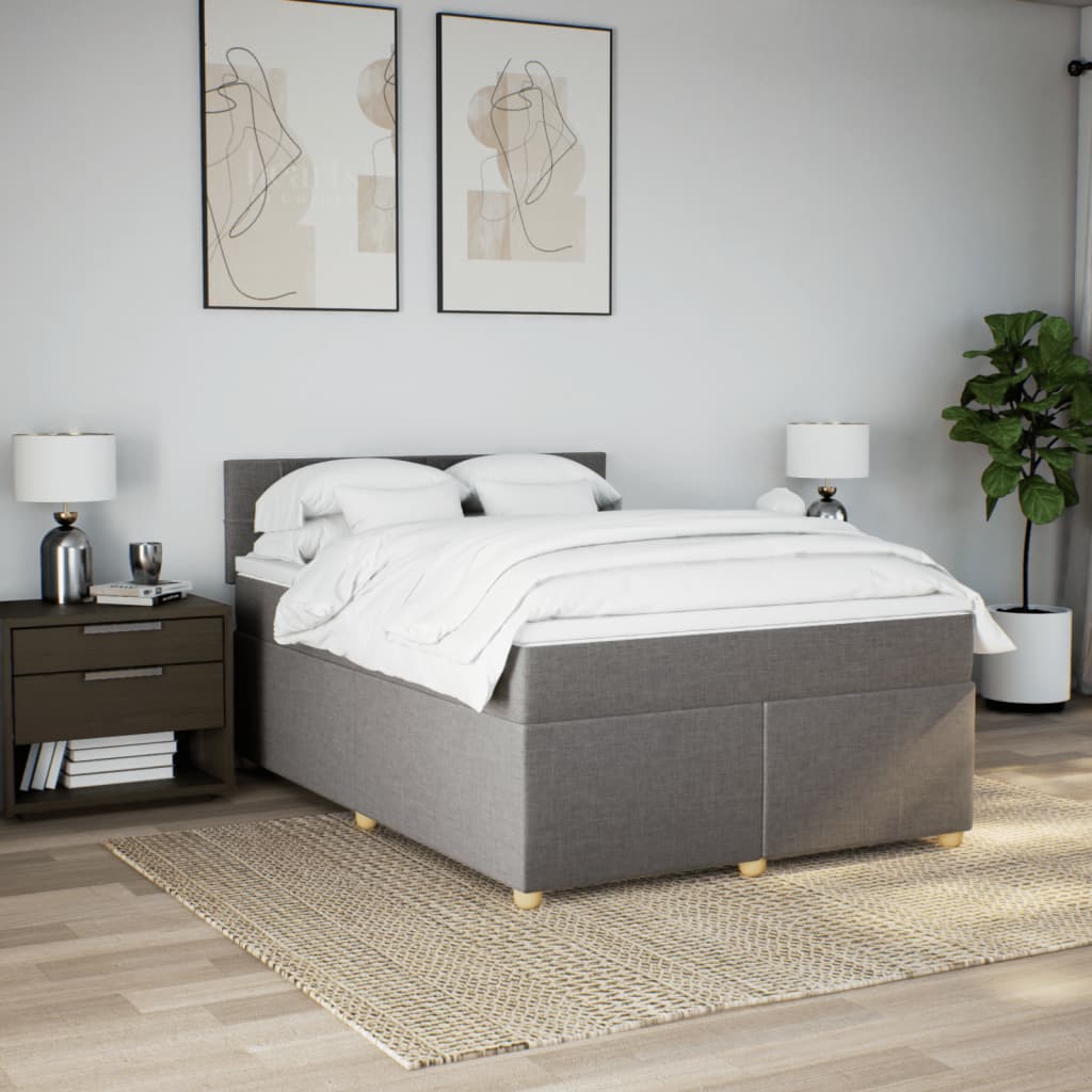 Κρεβάτι Boxspring με Στρώμα Taupe 160x200 εκ. Υφασμάτινο - Pakobazaar