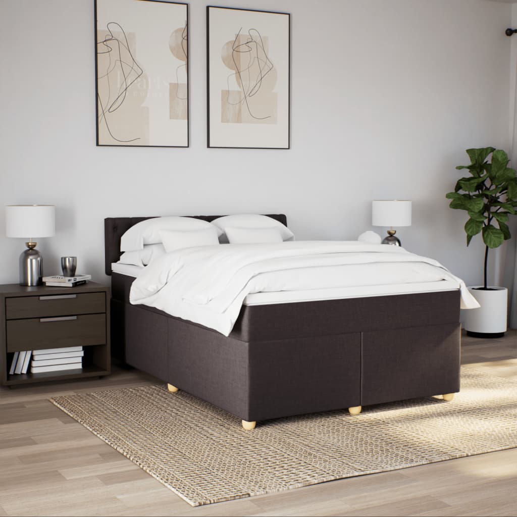 Κρεβάτι Boxspring με Στρώμα Σκούρο Καφέ 160x200 εκ Υφασμάτινο - Pakobazaar