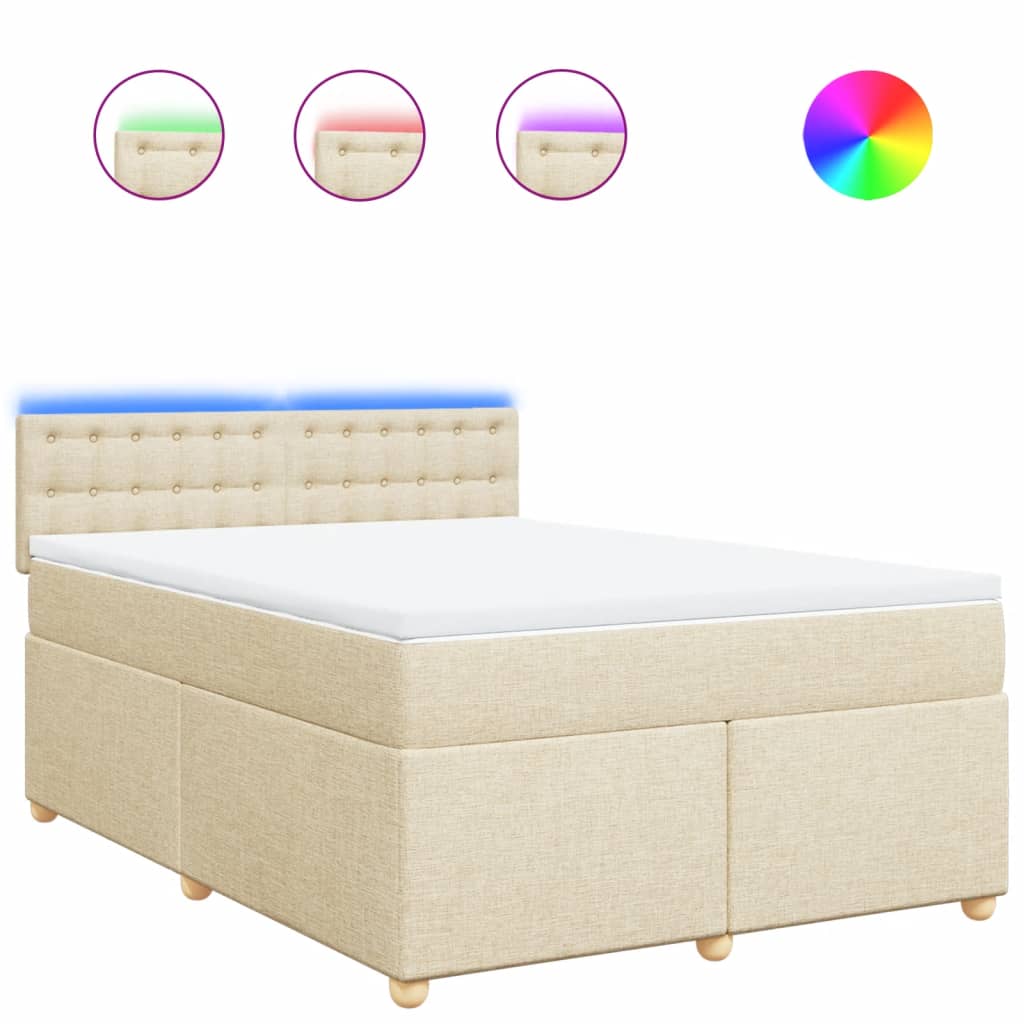 Κρεβάτι Boxspring με Στρώμα Κρεμ 160x200 εκ. Υφασμάτινο - Pakobazaar