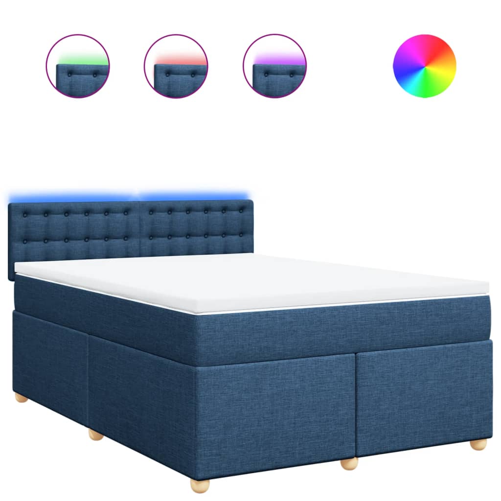 Κρεβάτι Boxspring με Στρώμα Μπλε 160x200 εκ. Υφασμάτινο - Pakobazaar
