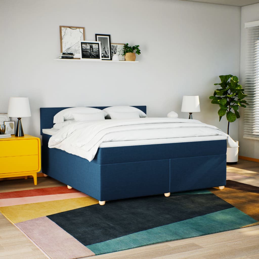 Κρεβάτι Boxspring με Στρώμα Μπλε 180x200 εκ. Υφασμάτινο - Pakobazaar