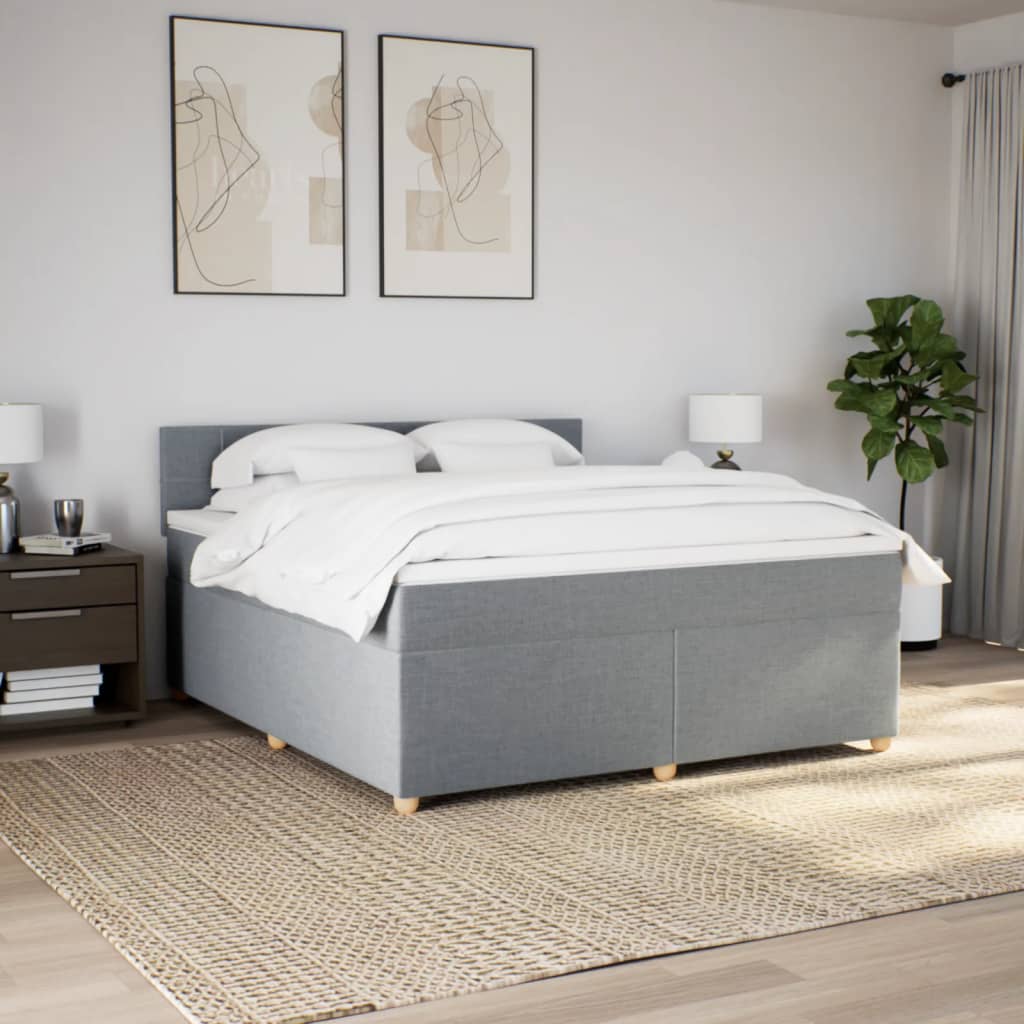 Κρεβάτι Boxspring με Στρώμα Ανοιχτό Γκρι 180x200 εκ. Υφασμάτινο - Pakobazaar