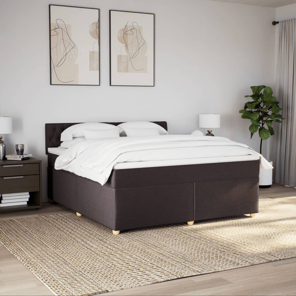Κρεβάτι Boxspring με Στρώμα Σκούρο Καφέ 180x200 εκ Υφασμάτινο