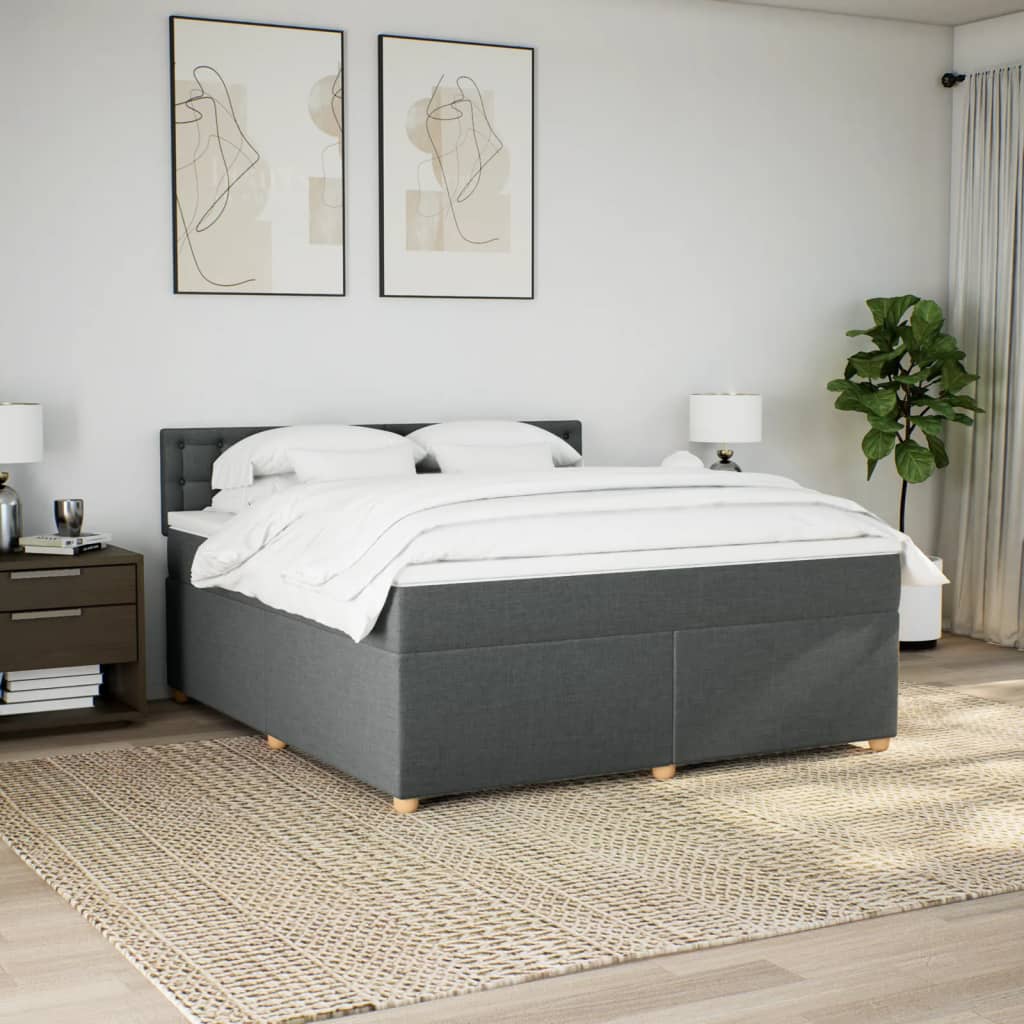 Κρεβάτι Boxspring με Στρώμα Σκούρο Γκρι 180x200 εκ Υφασμάτιν - Pakobazaar