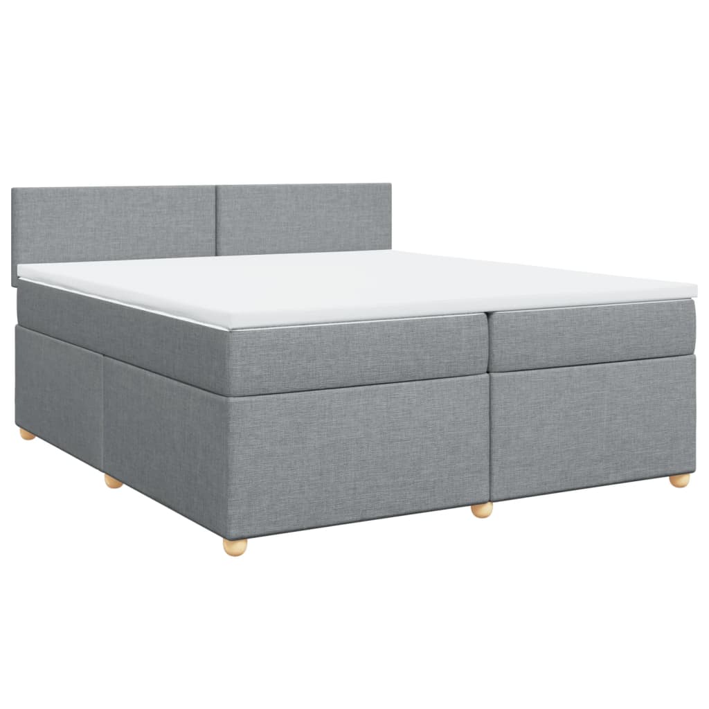 Κρεβάτι Boxspring με Στρώμα Ανοιχτό Γκρι 200x200 εκ. Υφασμάτινο - Pakobazaar