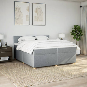 Κρεβάτι Boxspring με Στρώμα Ανοιχτό Γκρι 200x200 εκ. Υφασμάτινο - Pakobazaar