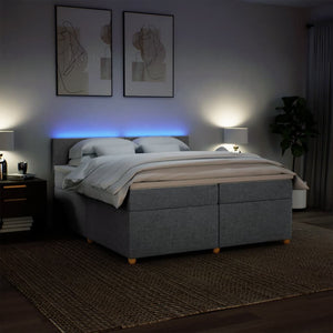 Κρεβάτι Boxspring με Στρώμα Ανοιχτό Γκρι 200x200 εκ. Υφασμάτινο - Pakobazaar