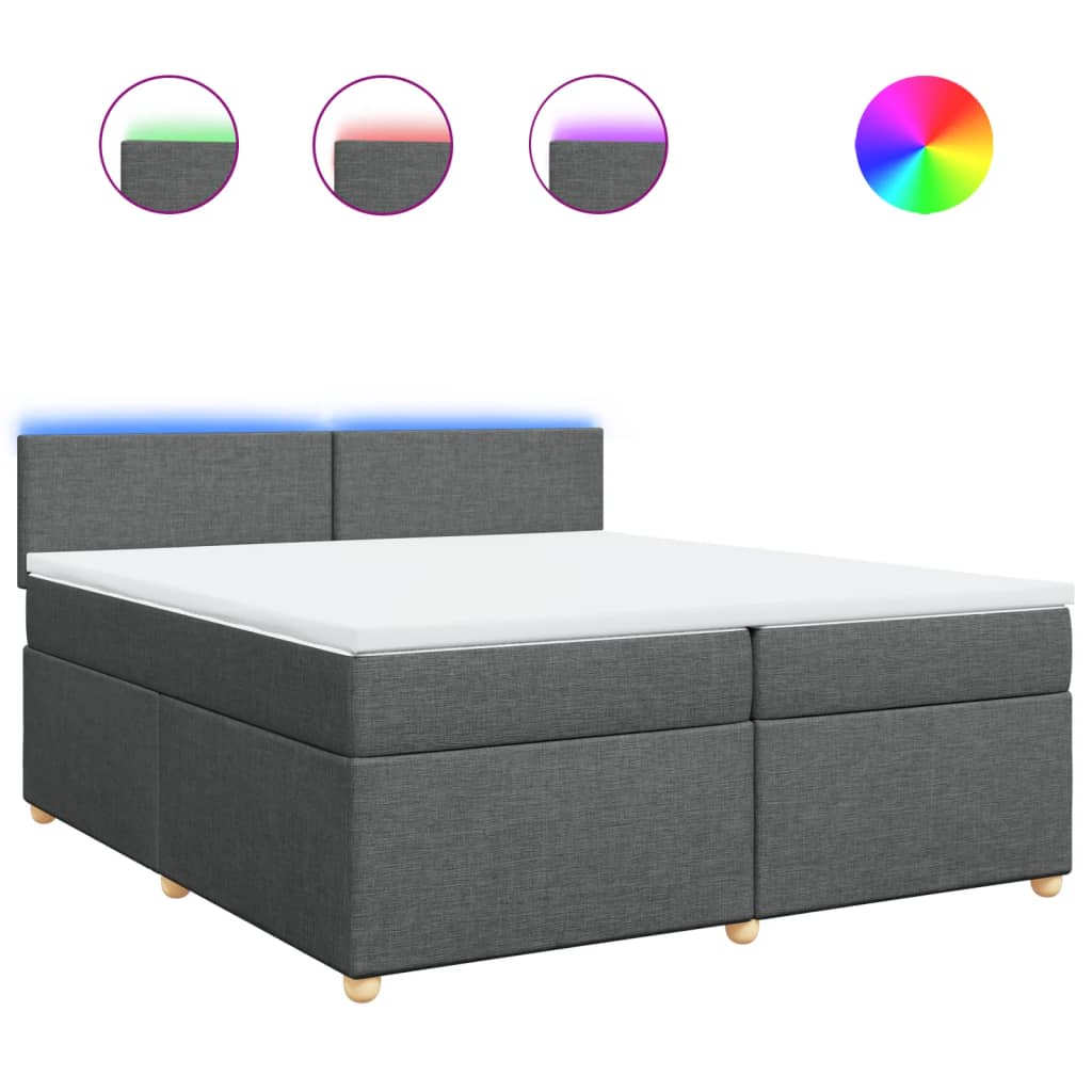 Κρεβάτι Boxspring με Στρώμα Σκούρο Γκρι 200x200 εκ. Υφασμάτινο - Pakobazaar