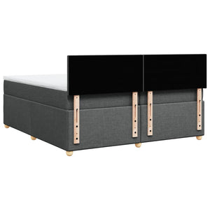 Κρεβάτι Boxspring με Στρώμα Σκούρο Γκρι 200x200 εκ. Υφασμάτινο - Pakobazaar
