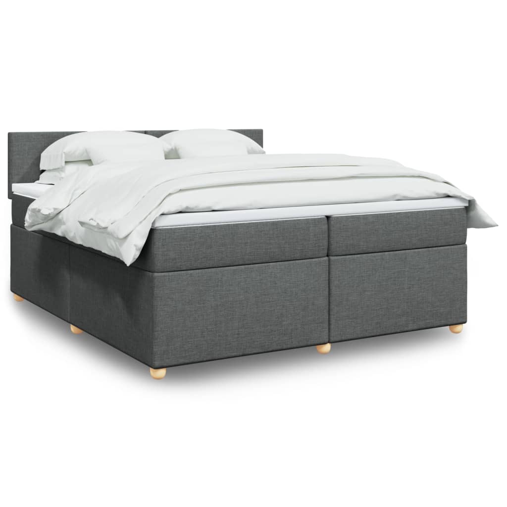 Κρεβάτι Boxspring με Στρώμα Σκούρο Γκρι 200x200 εκ. Υφασμάτινο - Pakobazaar