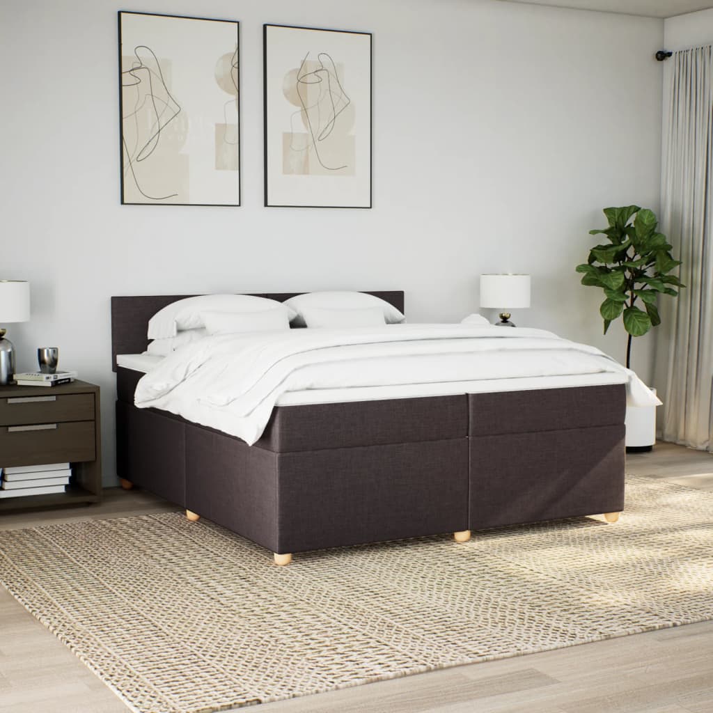Κρεβάτι Boxspring με Στρώμα Σκούρο Καφέ 200x200 εκ. Υφασμάτινο - Pakobazaar