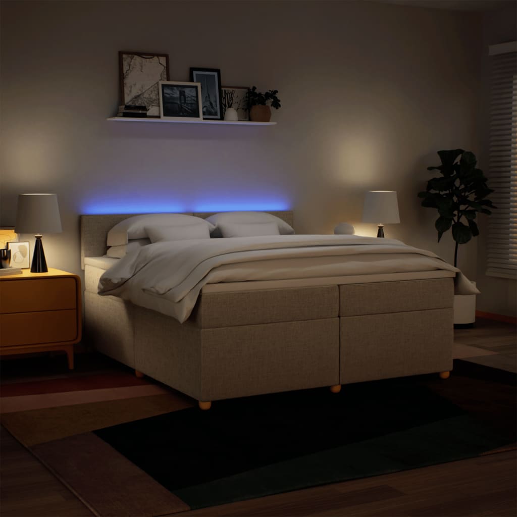 Κρεβάτι Boxspring με Στρώμα Κρεμ 200x200 εκ. Υφασμάτινο