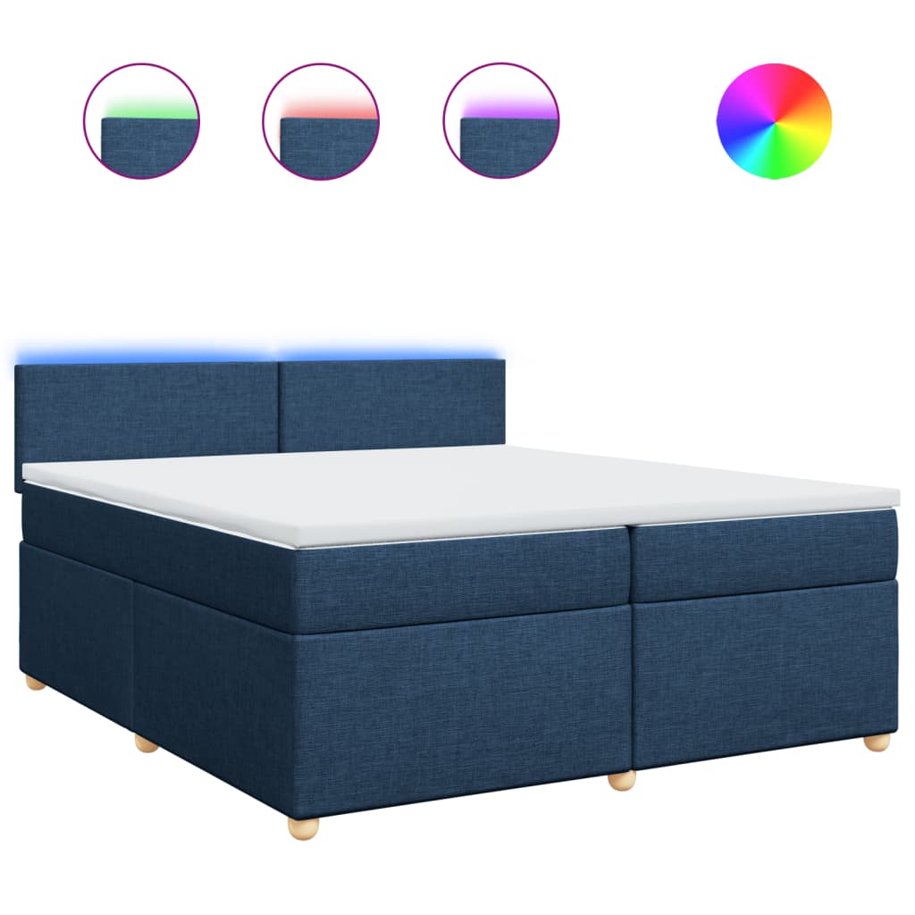 Κρεβάτι Boxspring με Στρώμα Μπλε 200x200 εκ. Υφασμάτινο
