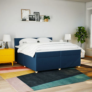 Κρεβάτι Boxspring με Στρώμα Μπλε 200x200 εκ. Υφασμάτινο