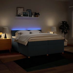 Κρεβάτι Boxspring με Στρώμα Μπλε 200x200 εκ. Υφασμάτινο