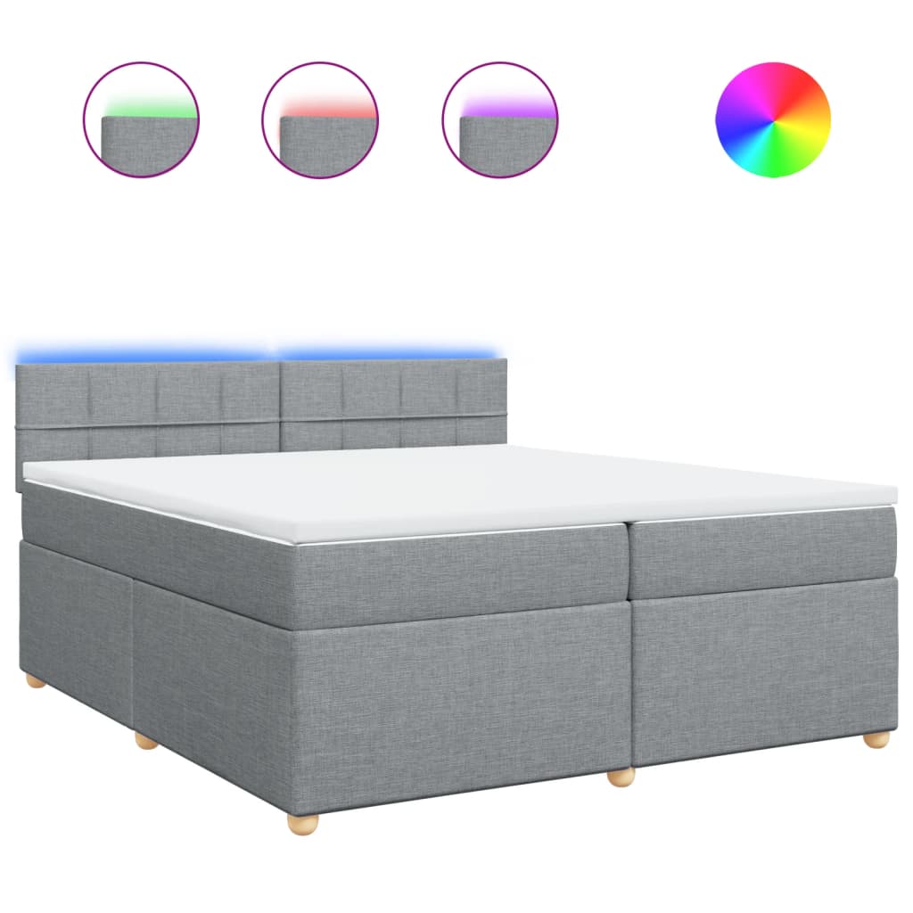 Κρεβάτι Boxspring με Στρώμα Ανοιχτό Γκρι 200x200 εκ. Υφασμάτινο - Pakobazaar