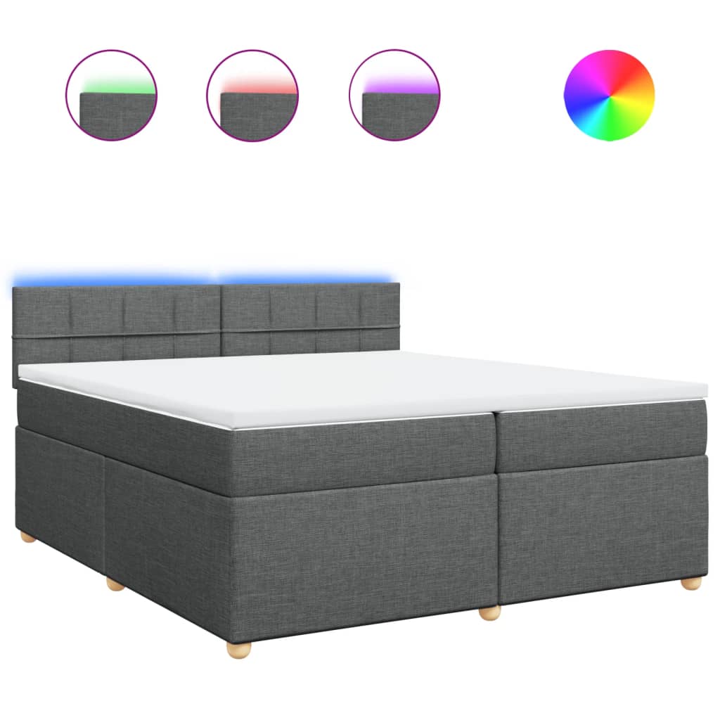 Κρεβάτι Boxspring με Στρώμα Σκούρο Γκρι 200x200 εκ. Υφασμάτινο - Pakobazaar