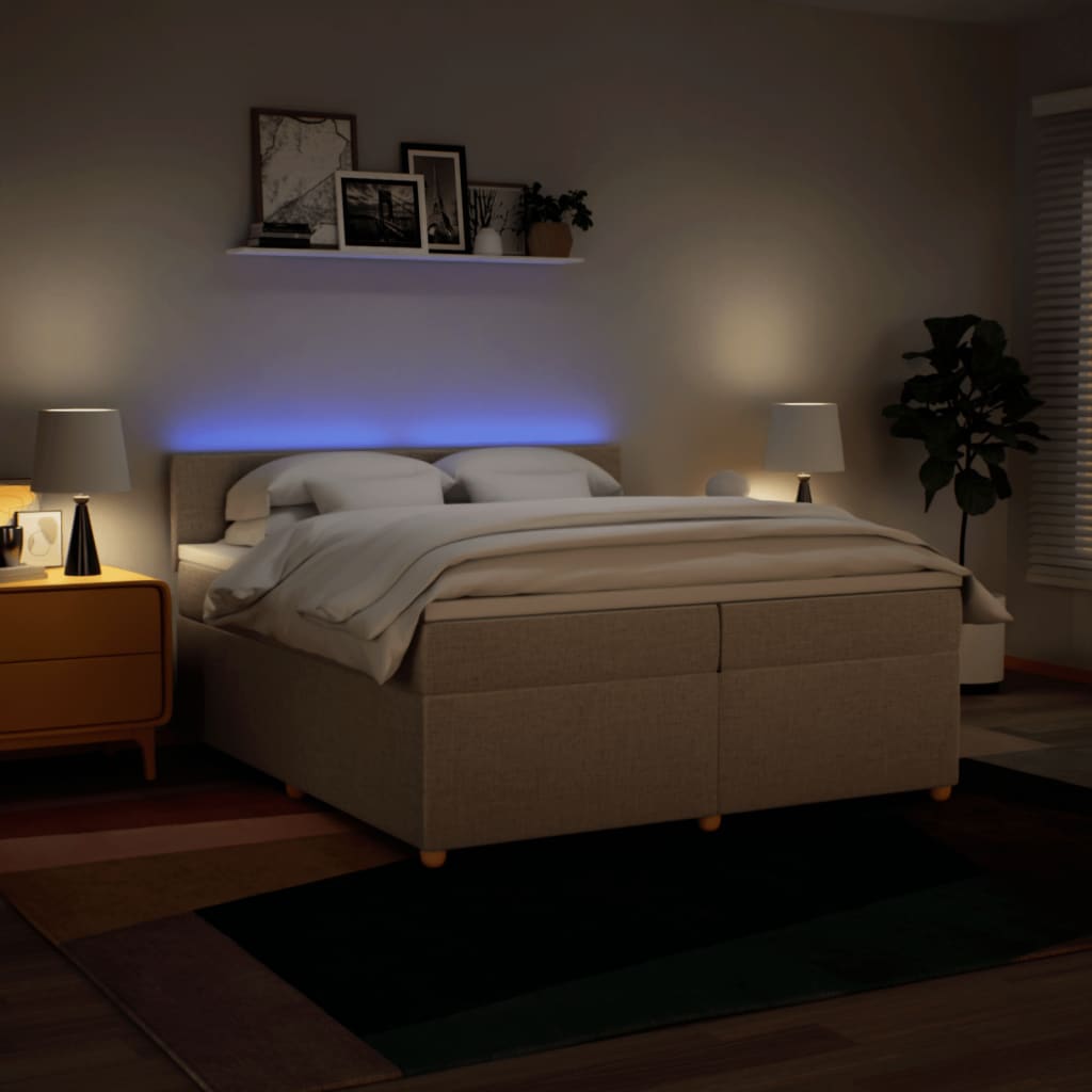 Κρεβάτι Boxspring με Στρώμα Κρεμ 200x200 εκ. Υφασμάτινο
