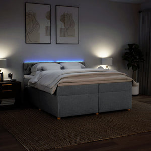 Κρεβάτι Boxspring με Στρώμα Ανοιχτό Γκρι 200x200 εκ. Υφασμάτινο - Pakobazaar