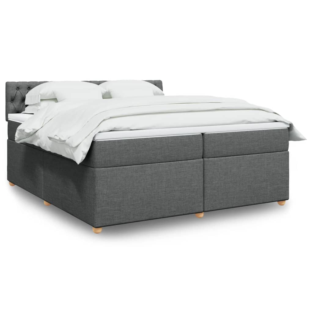 Κρεβάτι Boxspring με Στρώμα Σκούρο Γκρι 200x200 εκ. Υφασμάτινο - Pakobazaar