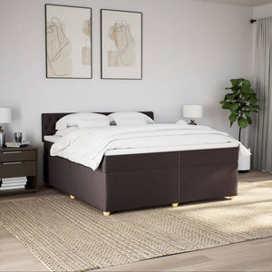 Κρεβάτι Boxspring με Στρώμα Σκούρο Καφέ 200x200 εκ. Υφασμάτινο - Pakobazaar