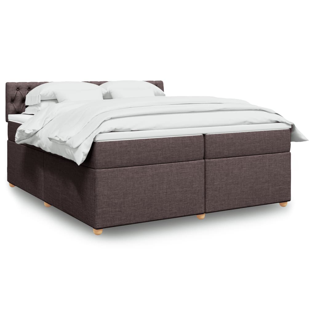 Κρεβάτι Boxspring με Στρώμα Σκούρο Καφέ 200x200 εκ. Υφασμάτινο - Pakobazaar