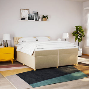 Κρεβάτι Boxspring με Στρώμα Κρεμ 200x200 εκ. Υφασμάτινο - Pakobazaar