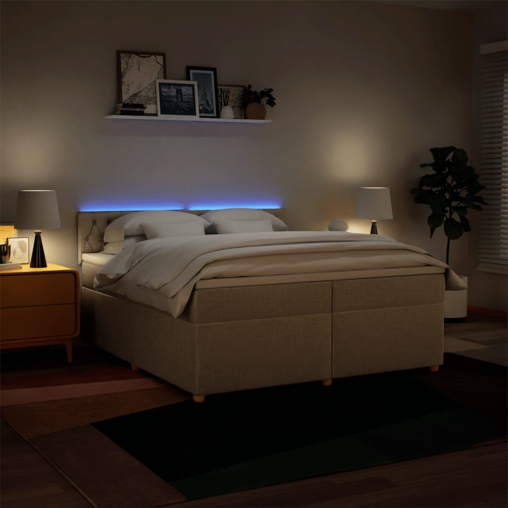 Κρεβάτι Boxspring με Στρώμα Κρεμ 200x200 εκ. Υφασμάτινο - Pakobazaar