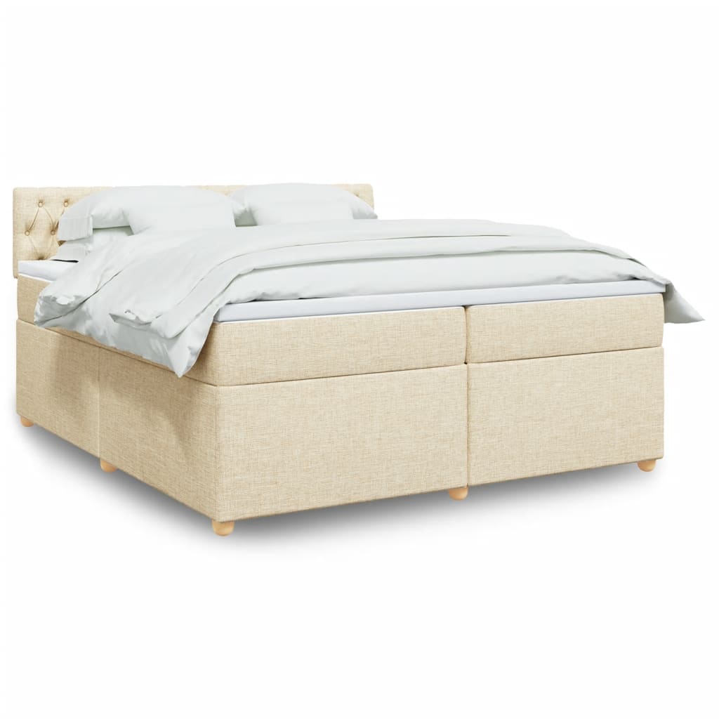 Κρεβάτι Boxspring με Στρώμα Κρεμ 200x200 εκ. Υφασμάτινο - Pakobazaar