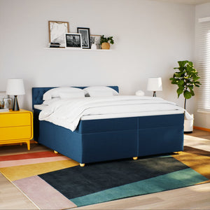 Κρεβάτι Boxspring με Στρώμα Μπλε 200x200 εκ. Υφασμάτινο - Pakobazaar