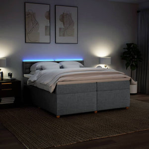 Κρεβάτι Boxspring με Στρώμα Ανοιχτό Γκρι 200x200 εκ. Υφασμάτινο - Pakobazaar