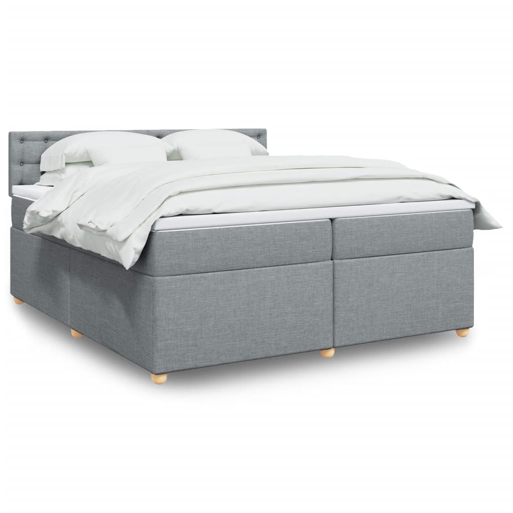 Κρεβάτι Boxspring με Στρώμα Ανοιχτό Γκρι 200x200 εκ. Υφασμάτινο - Pakobazaar