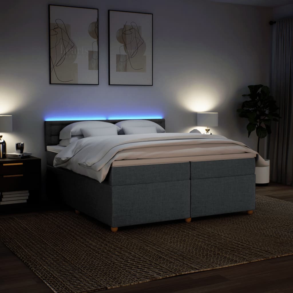 Κρεβάτι Boxspring με Στρώμα Σκούρο Γκρι 200x200 εκ. Υφασμάτινο - Pakobazaar