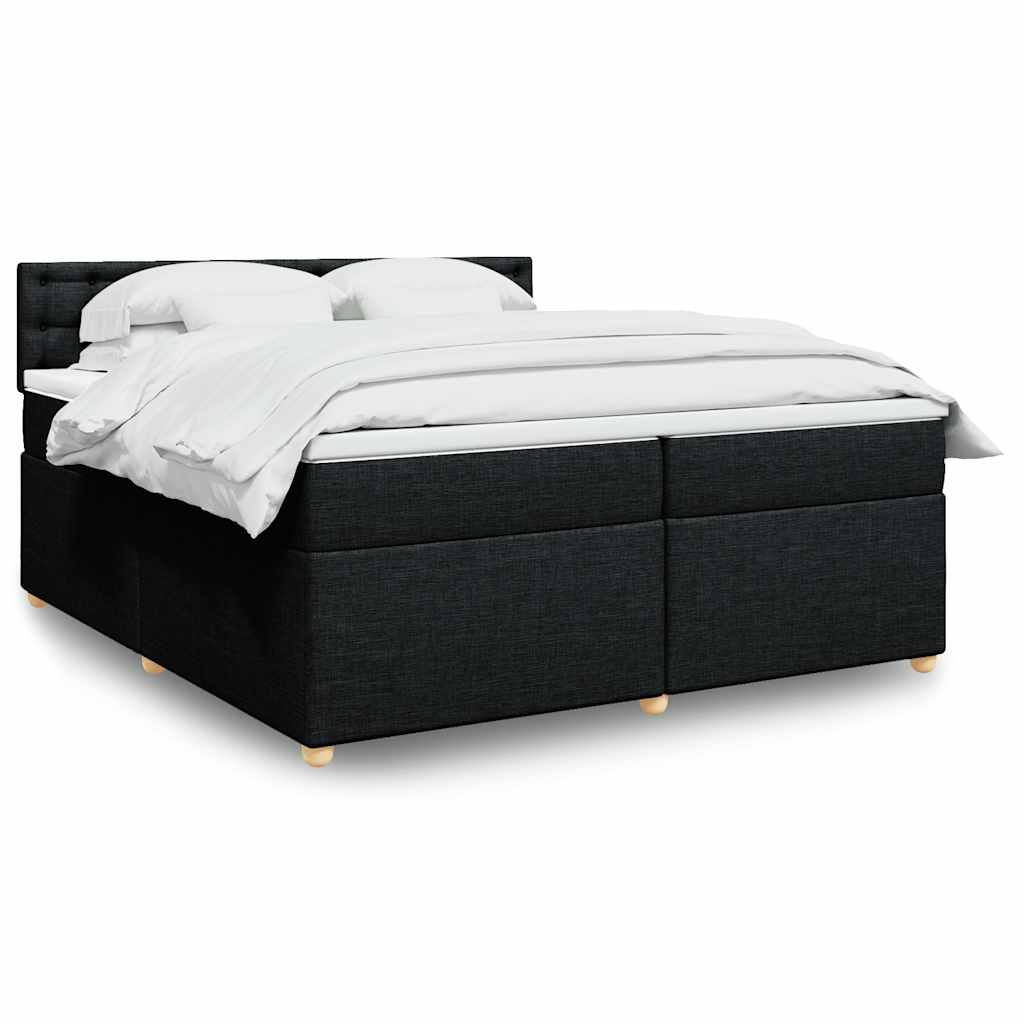Κρεβάτι Boxspring με Στρώμα Μαύρο 200x200 εκ. Υφασμάτινο - Pakobazaar