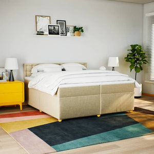 Κρεβάτι Boxspring με Στρώμα Κρεμ 200x200 εκ. Υφασμάτινο - Pakobazaar