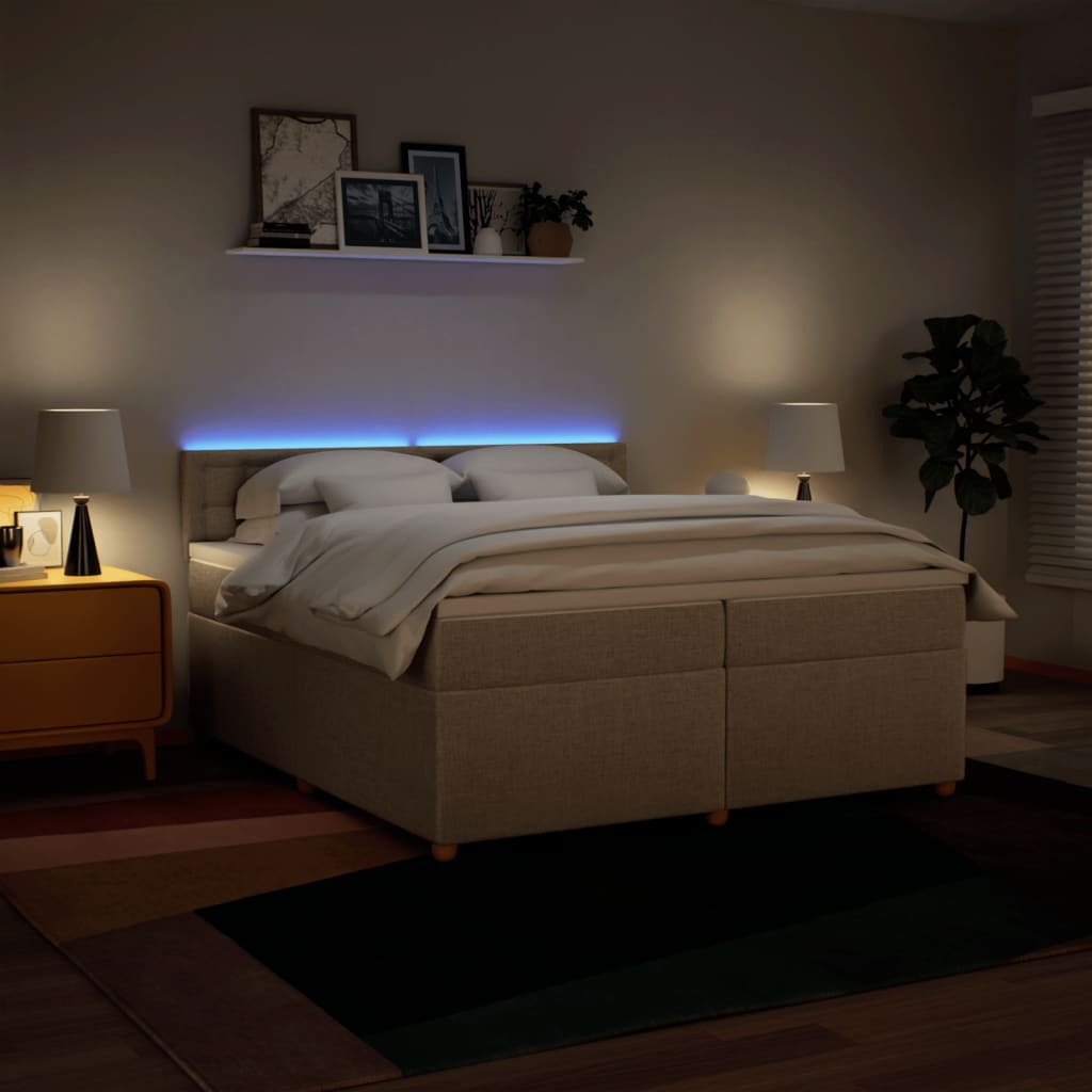 Κρεβάτι Boxspring με Στρώμα Κρεμ 200x200 εκ. Υφασμάτινο - Pakobazaar