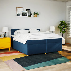 Κρεβάτι Boxspring με Στρώμα Μπλε 200x200 εκ. Υφασμάτινο - Pakobazaar