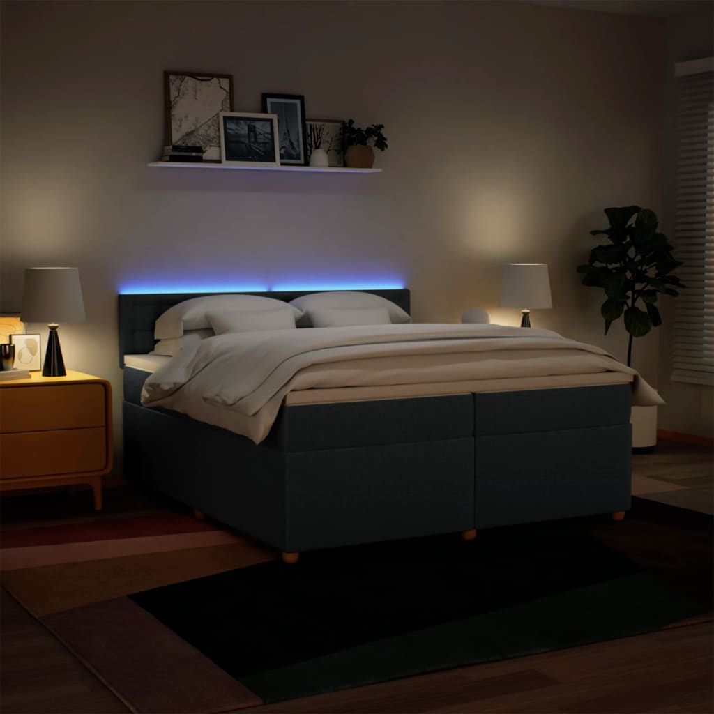 Κρεβάτι Boxspring με Στρώμα Μπλε 200x200 εκ. Υφασμάτινο - Pakobazaar