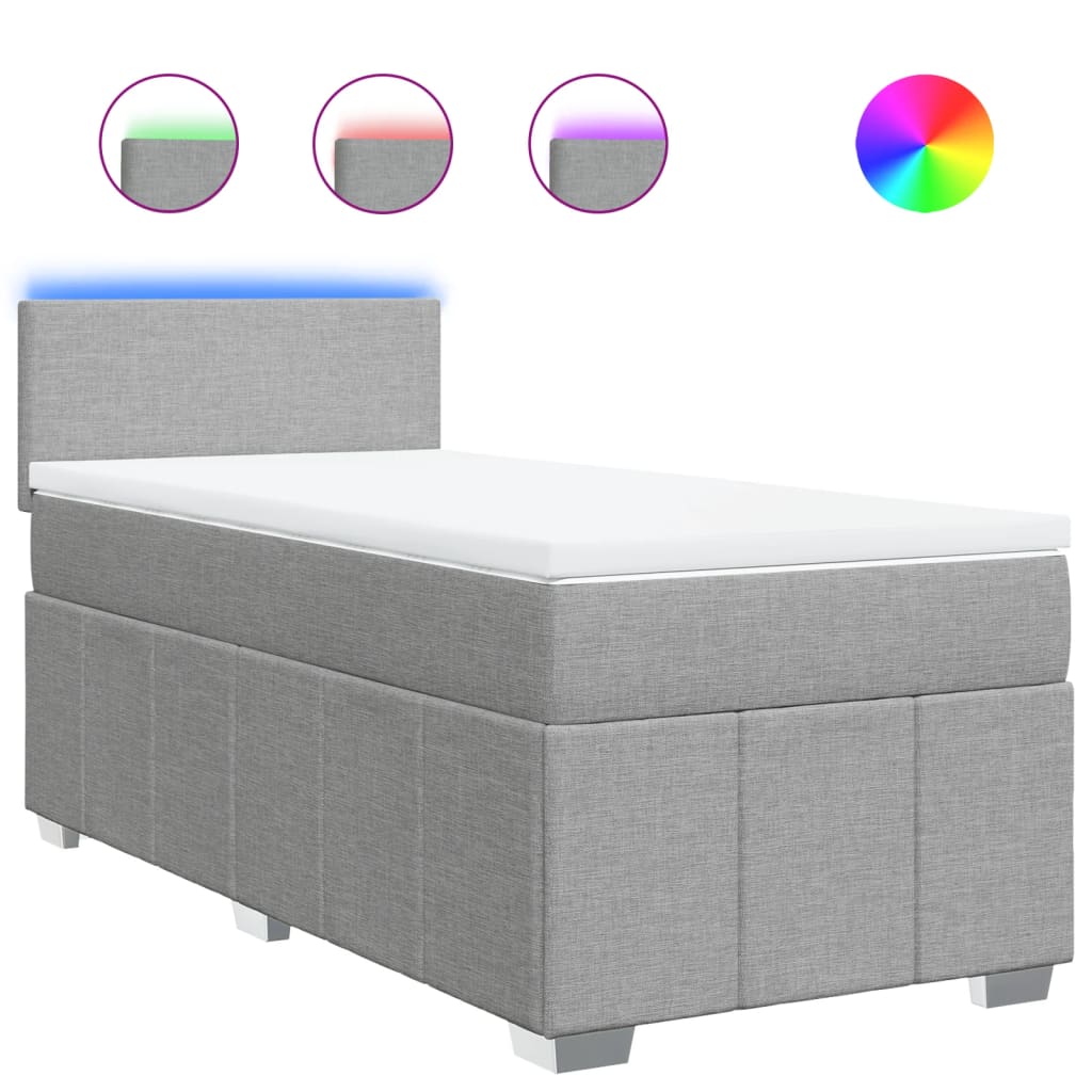Κρεβάτι Boxspring με Στρώμα Ανοιχτό Γκρι 80x200 εκ. Υφασμάτινο