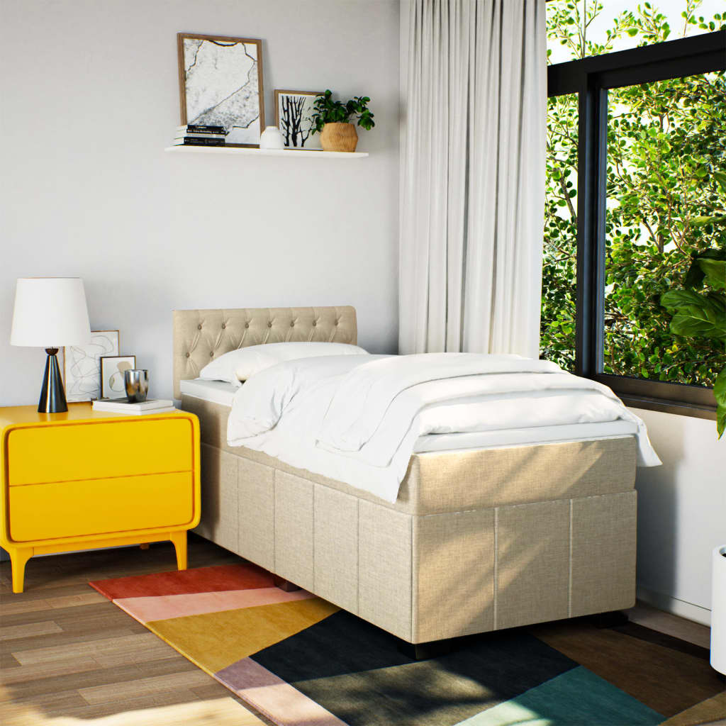 Κρεβάτι Boxspring με Στρώμα Κρεμ 80 x 200 εκ. Υφασμάτινο - Pakobazaar