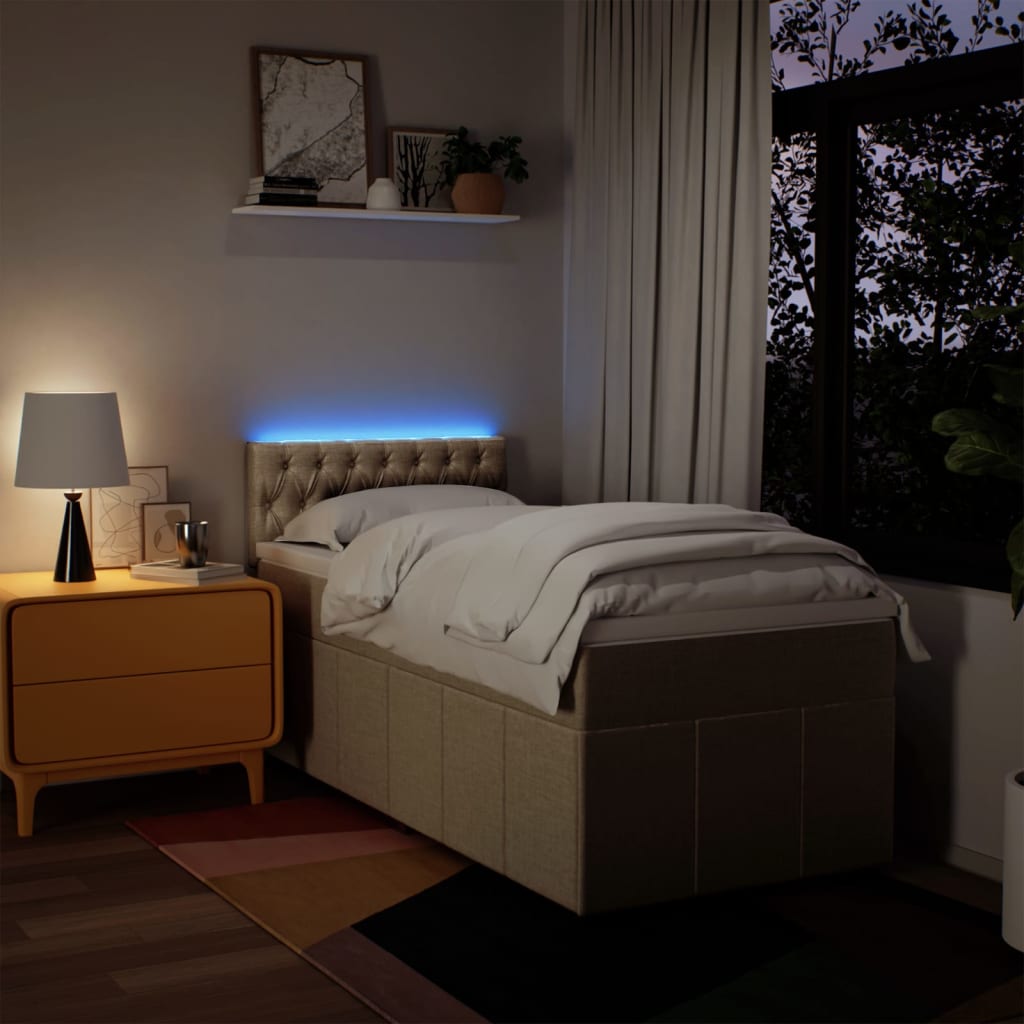 Κρεβάτι Boxspring με Στρώμα Κρεμ 80 x 200 εκ. Υφασμάτινο - Pakobazaar