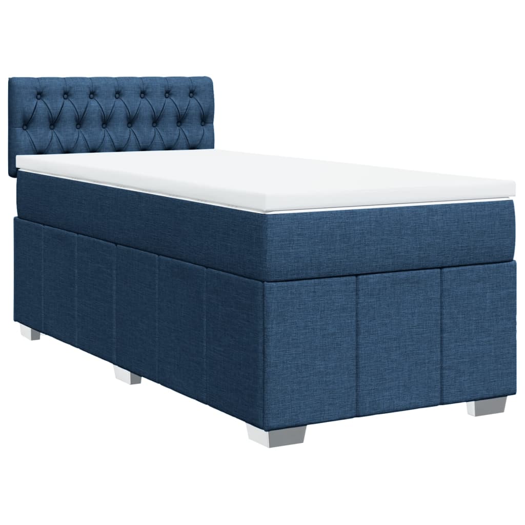 Κρεβάτι Boxspring με Στρώμα Μπλε 80x200 εκ. Υφασμάτινο