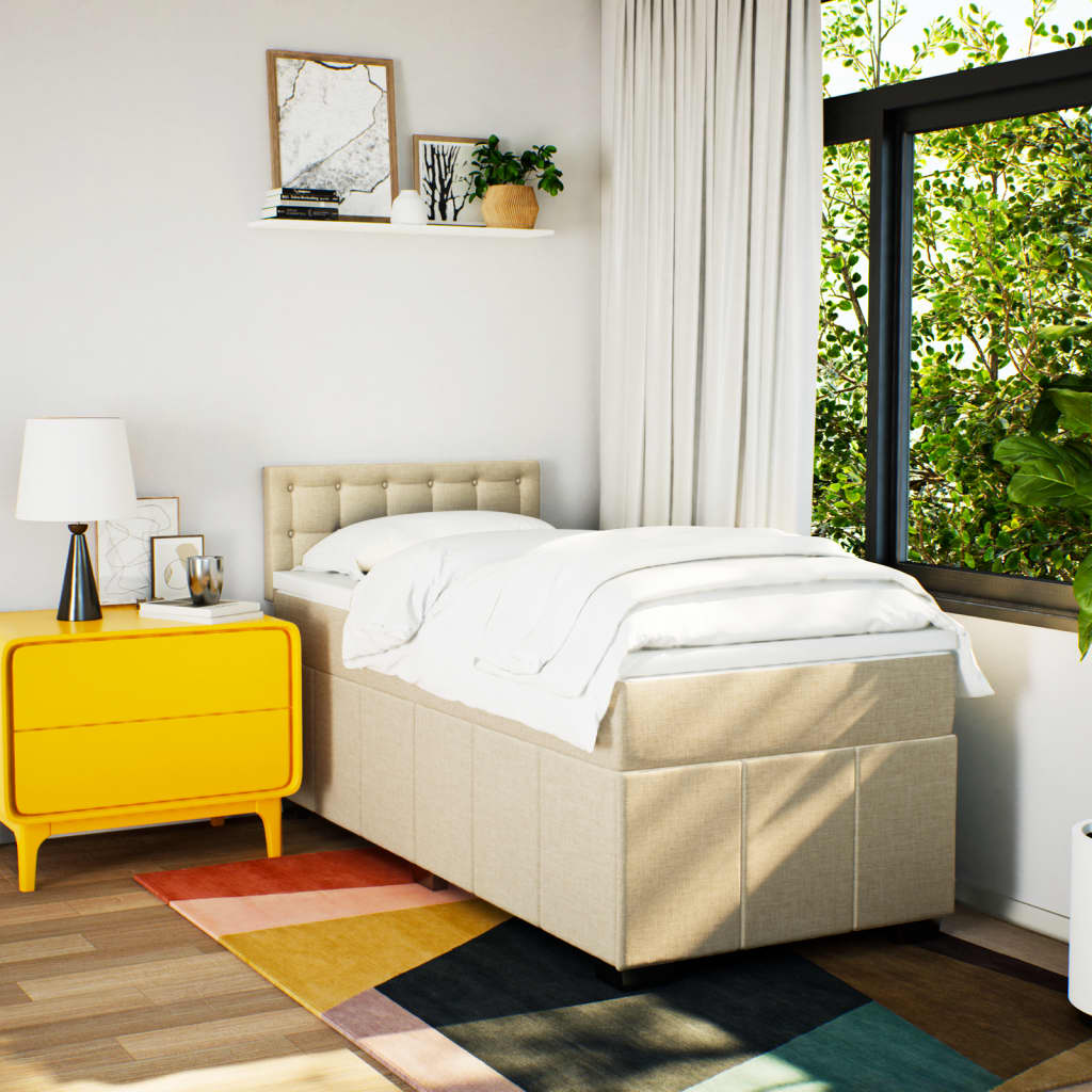 Κρεβάτι Boxspring με Στρώμα Κρεμ 80 x 200 εκ. Υφασμάτινο - Pakobazaar