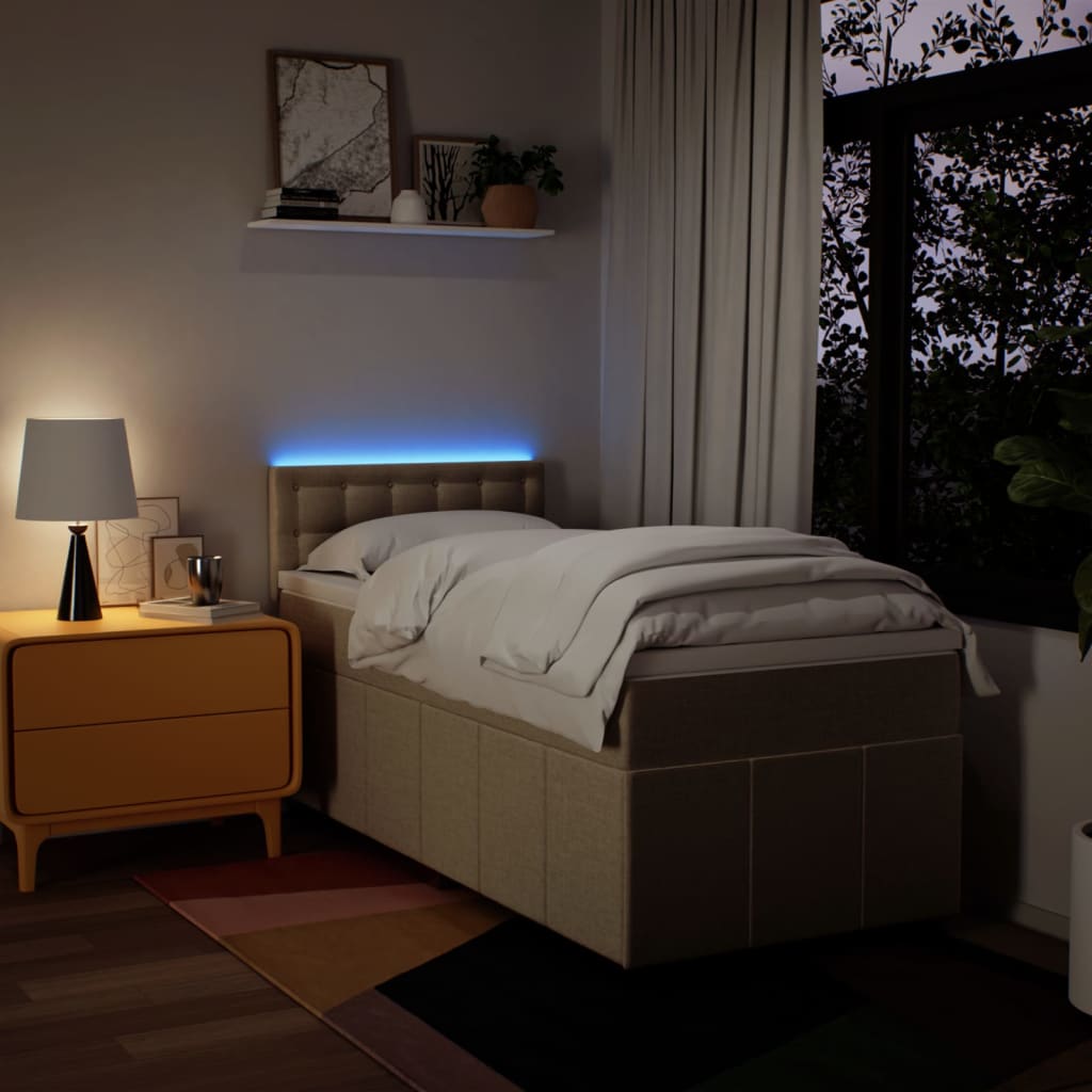 Κρεβάτι Boxspring με Στρώμα Κρεμ 80 x 200 εκ. Υφασμάτινο - Pakobazaar