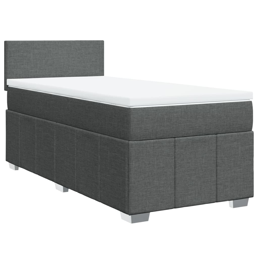 Κρεβάτι Boxspring με Στρώμα Σκούρο Γκρι 90x190 εκ. Υφασμάτινο