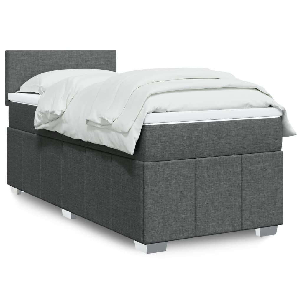 Κρεβάτι Boxspring με Στρώμα Σκούρο Γκρι 90x190 εκ. Υφασμάτινο